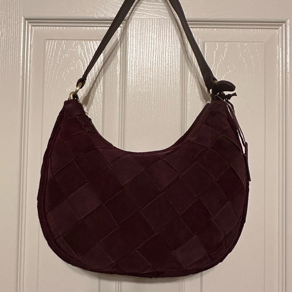 Elegant Genuine Leather Burgundy Woven Shoulder Bag